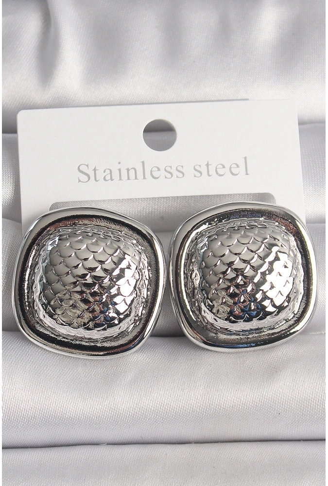 Shoecide Pirinç Gümüş Renk İşlemeli Kare Model Kadın Küpe