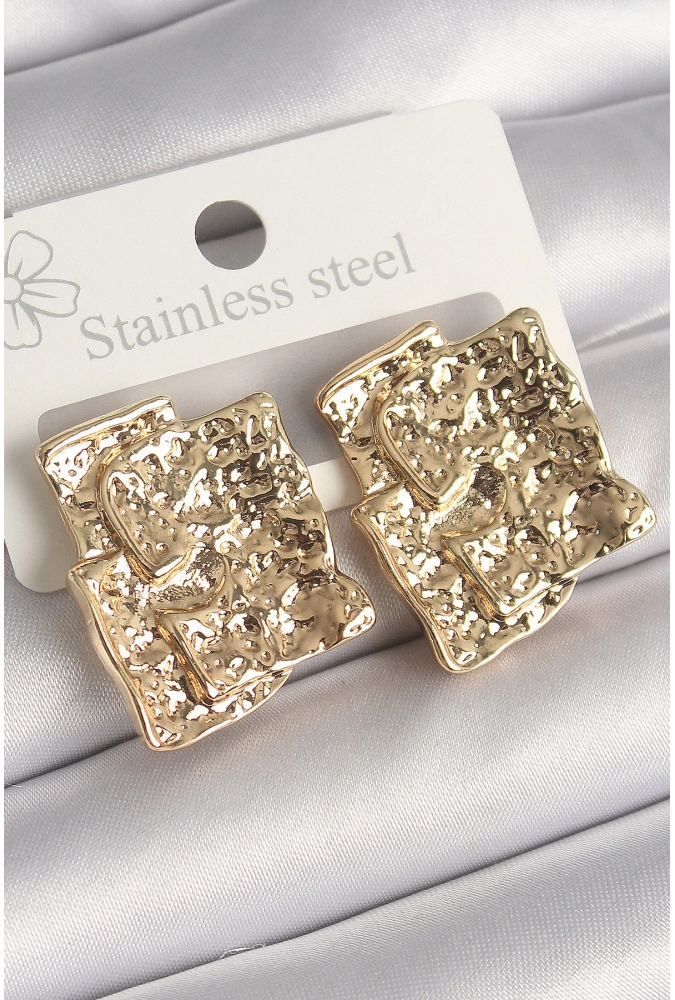 Shoecide Pirinç Gümüş Renk İşlemeli Kare Plaka Model Kadın Küpe