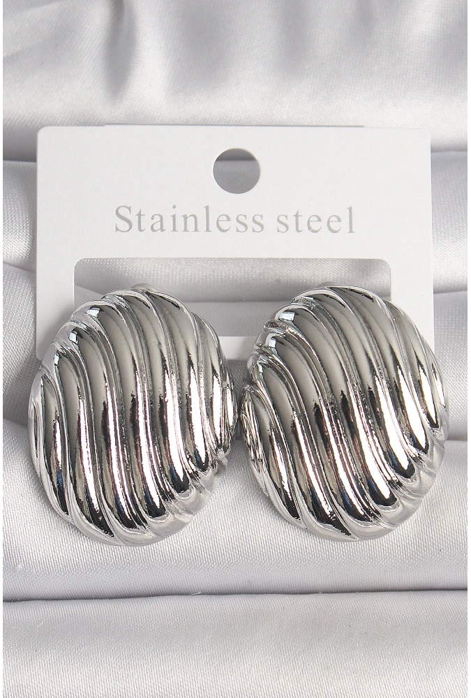 Shoecide Pirinç Gümüş Renk İşlemeli Oval Model Kadın Küpe