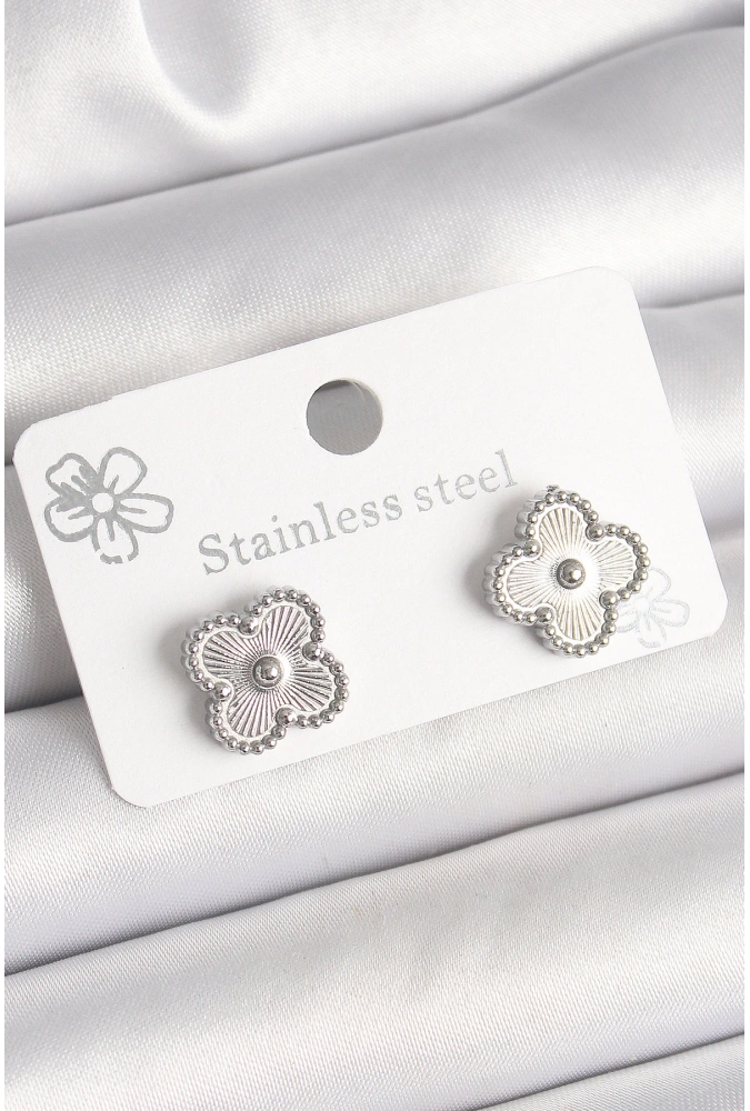 Shoecide Pirinç Gümüş Renk İşlemeli Yonca Model Kadın Küpe