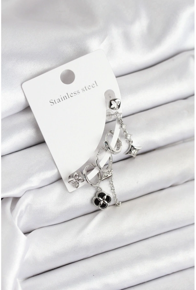 Shoecide Pirinç Gümüş Renk Kadın Set Küpe