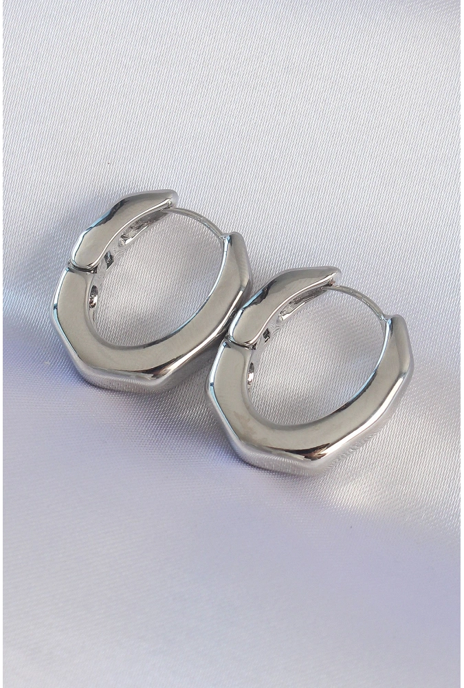 Shoecide Pirinç Gümüş Renk Kalın Kemik Model Küpe