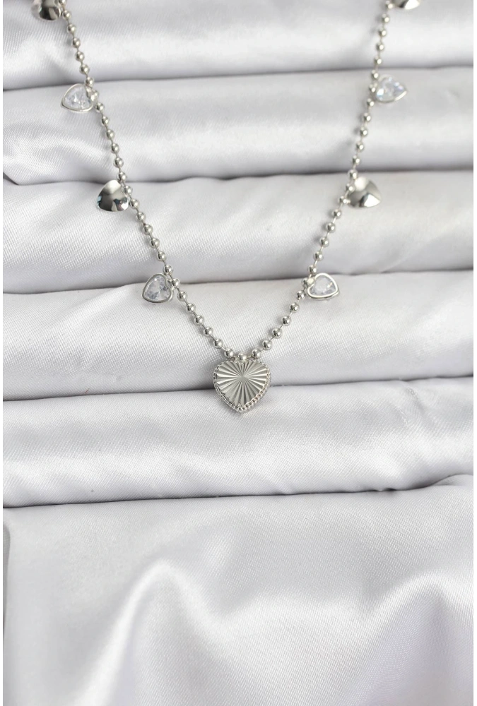 Shoecide Pirinç Gümüş Renk Kalp Model Kadın Kolye