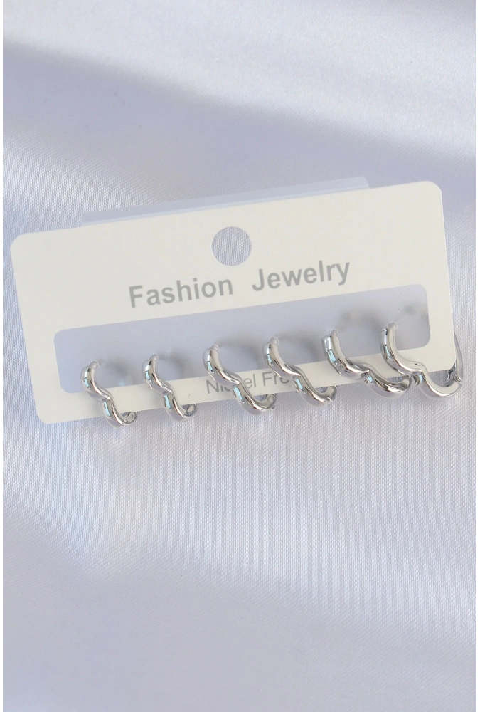 Shoecide Pirinç Gümüş Renk Kalp Model Küpe Seti