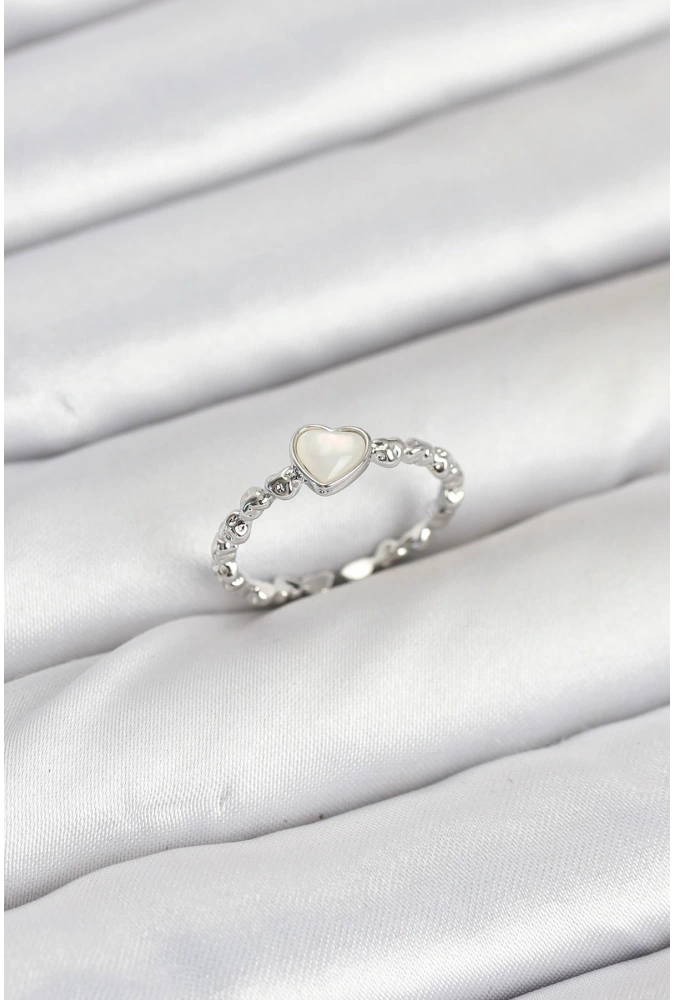 Shoecide Pirinç Gümüş Renk Kalpli Model Kadın Yüzük