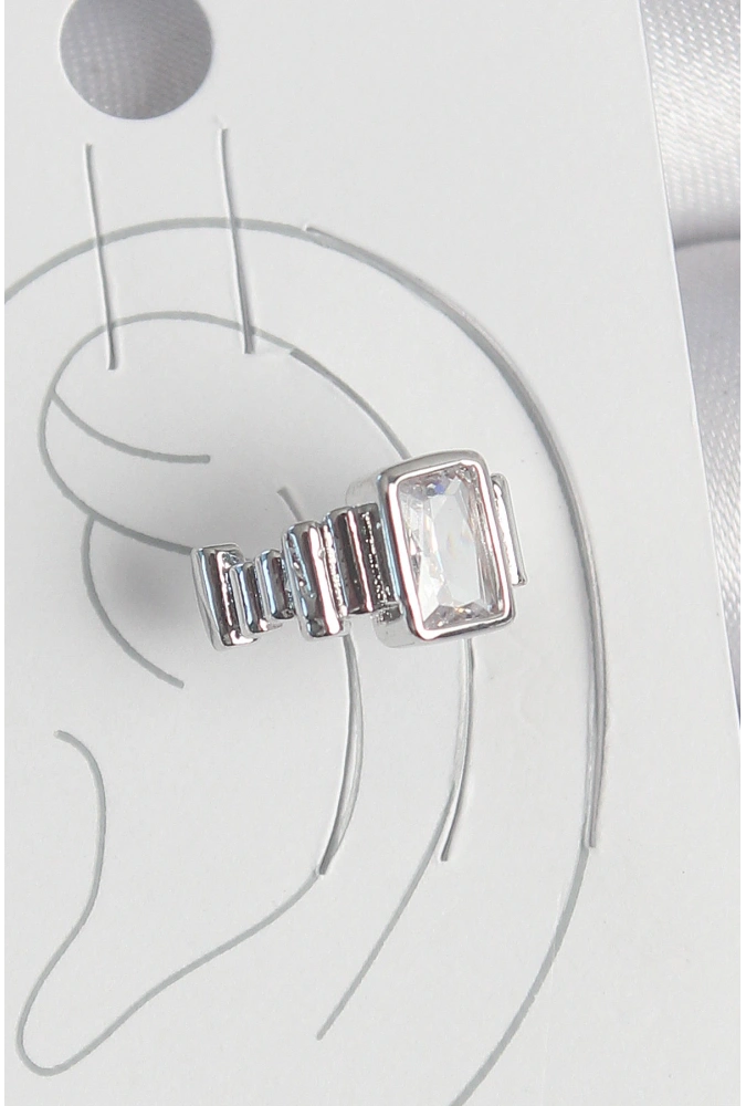 Shoecide Pirinç Gümüş Renk Kare Zirkon Taşlı Kadın Kıkırdak Model Küpe