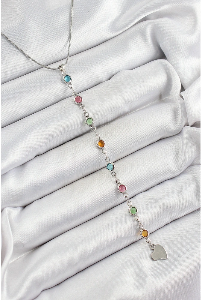 Shoecide Pirinç Gümüş Renk Karışık Renk Zirkon Taşlı Y Kadın Kolye