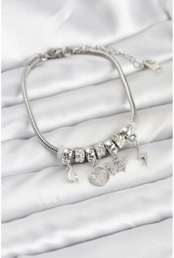 Shoecide Pirinç Gümüş Renk Kelebek Charmlı Kadın Bileklik