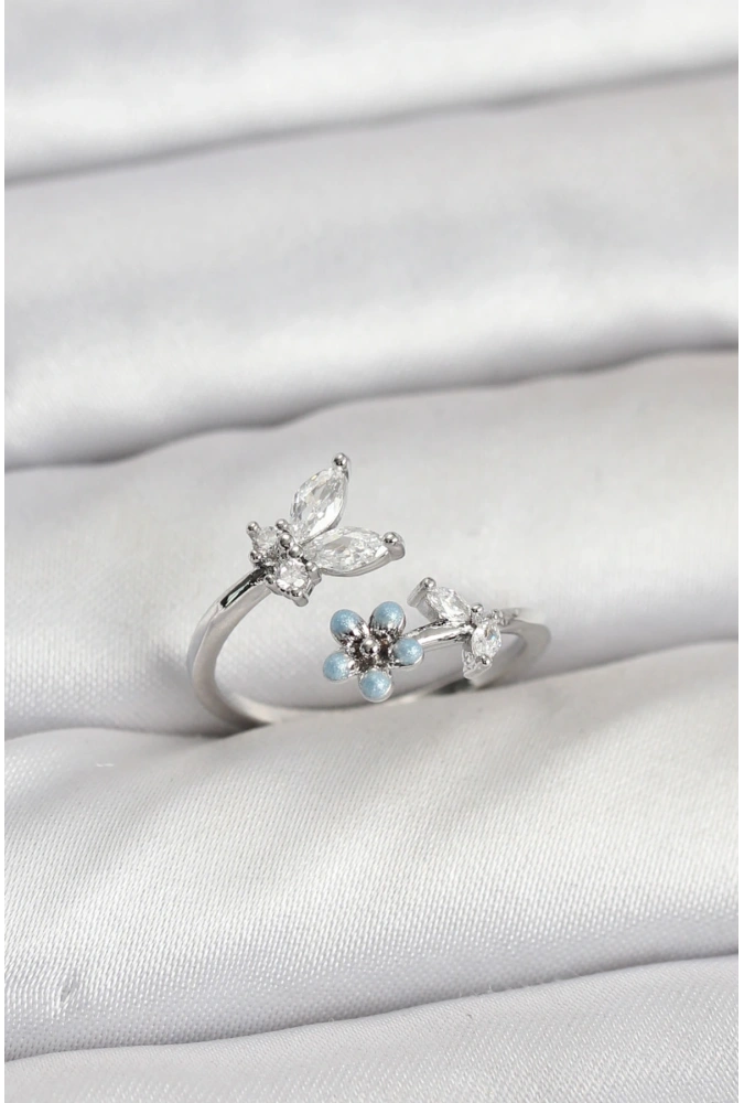 Shoecide Pirinç Gümüş Renk Kelebek Model Kadın Yüzük