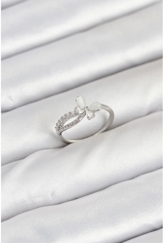 Shoecide Pirinç Gümüş Renk Kelebek Zirkon Taşlı Kadın Yüzük