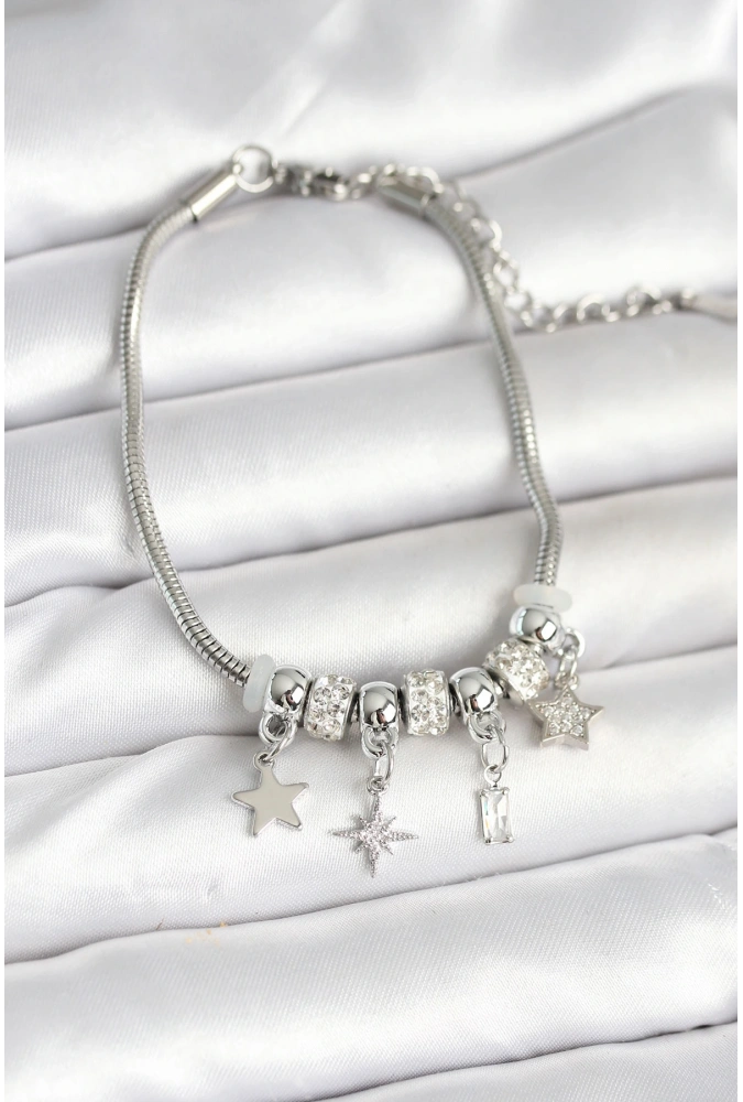 Shoecide Pirinç Gümüş Renk Kutup Yıldızı Charmlı Kadın Bileklik