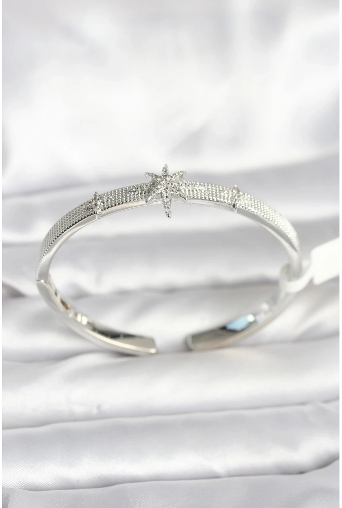 Shoecide Pirinç Gümüş Renk Kutup Yıldızı Model Kadın Kelepçe Bileklik