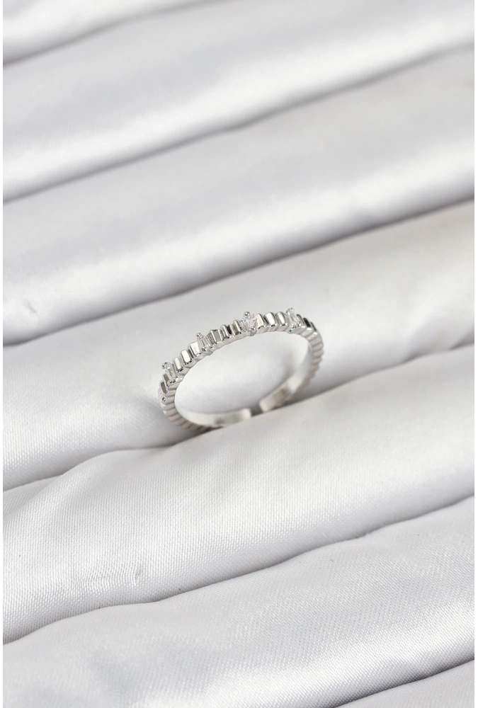 Shoecide Pirinç Gümüş Renk Lazer Kesim Kadın Yüzük