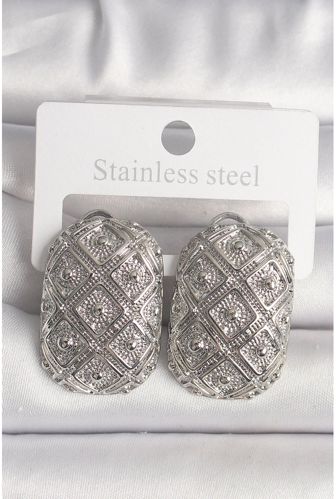 Shoecide Pirinç Gümüş Renk Motif İşlemeli Kadın Küpe