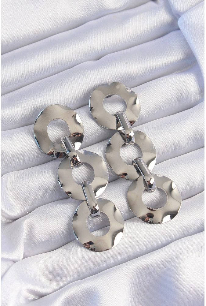 Shoecide Pirinç Gümüş Renk Oval Ayna Model Sallantılı Küpe