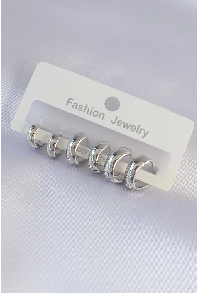 Shoecide Pirinç Gümüş Renk Oval Bombeli Küpe Seti