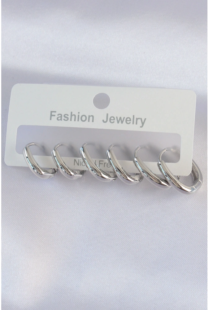 Shoecide Pirinç Gümüş Renk Oval Küpe Seti