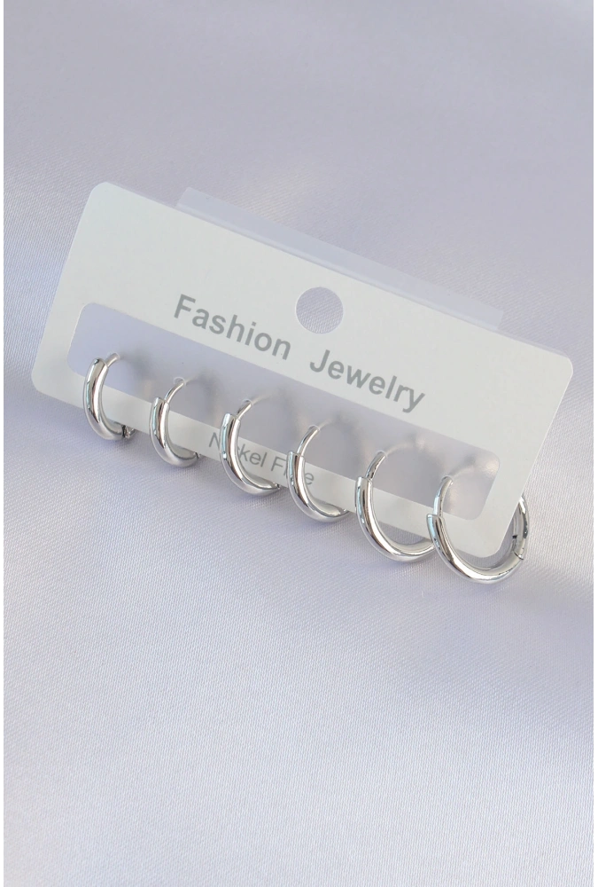 Shoecide Pirinç Gümüş Renk Oval Küpe Seti