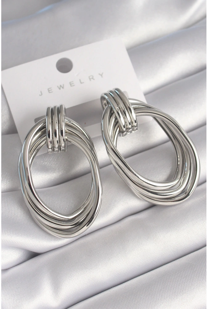 Shoecide Pirinç Gümüş Renk Oval Model Kadın Küpe