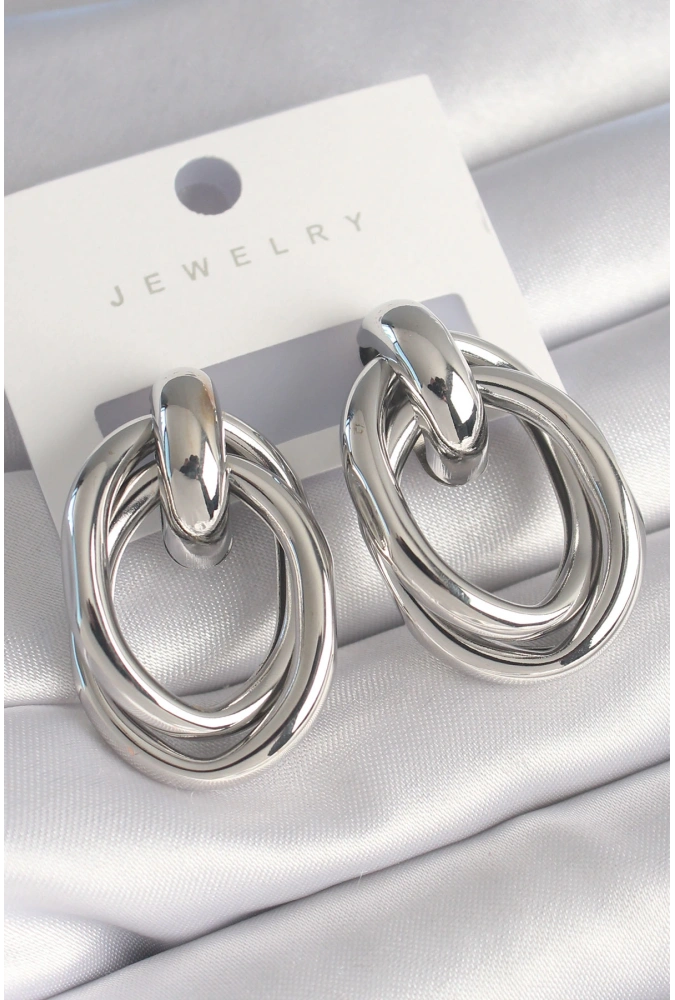 Shoecide Pirinç Gümüş Renk Oval Sarmal Model Kadın Küpe