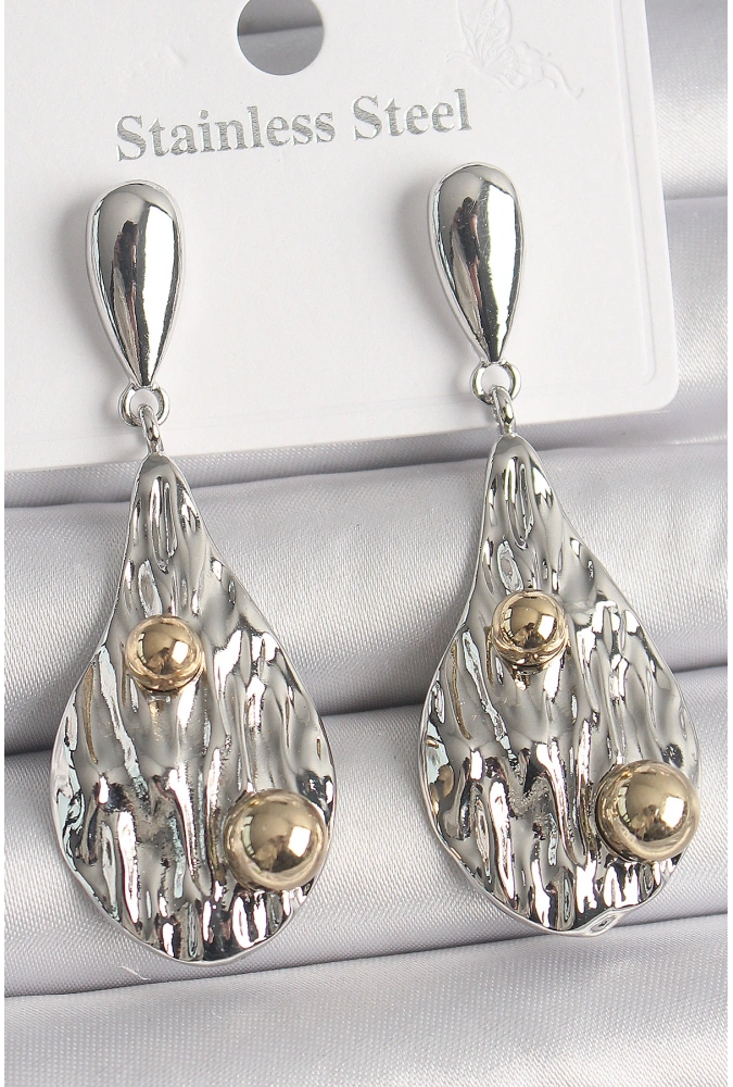 Shoecide Pirinç Gümüş Renk Sallantı Damla Model Gold Topçuk Detay Kadın Küpe