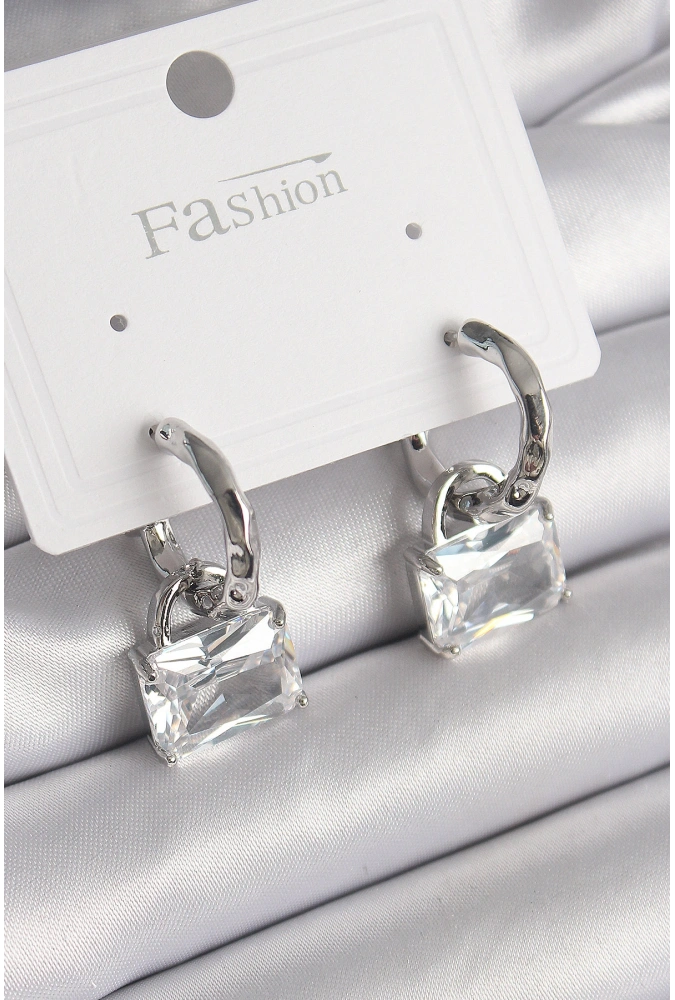 Shoecide Pirinç Gümüş Renk Sallantı Zirkon Taşlı Çanta Model Kadın Küpe