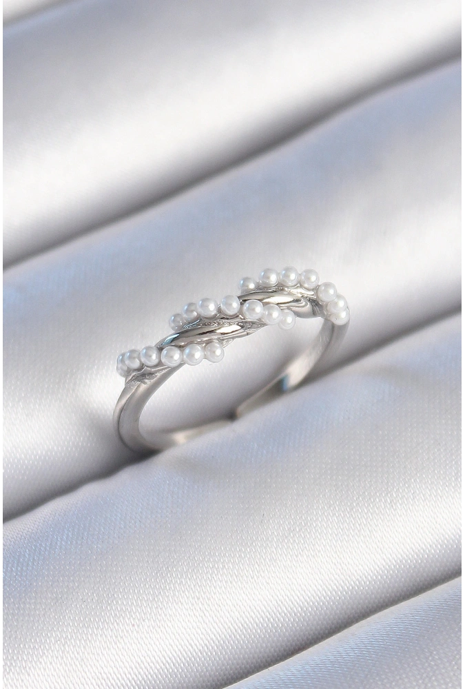 Shoecide Pirinç Gümüş Renk Sarmal İnci Model Kadın Yüzük