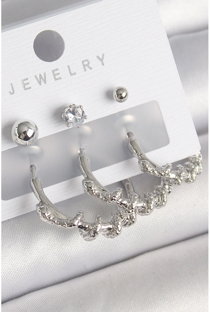 Shoecide Pirinç Gümüş Renk Sarmal Yılan Halka Model Zirkon Taşlı Topçuk Detay Kadın Küpe Seti