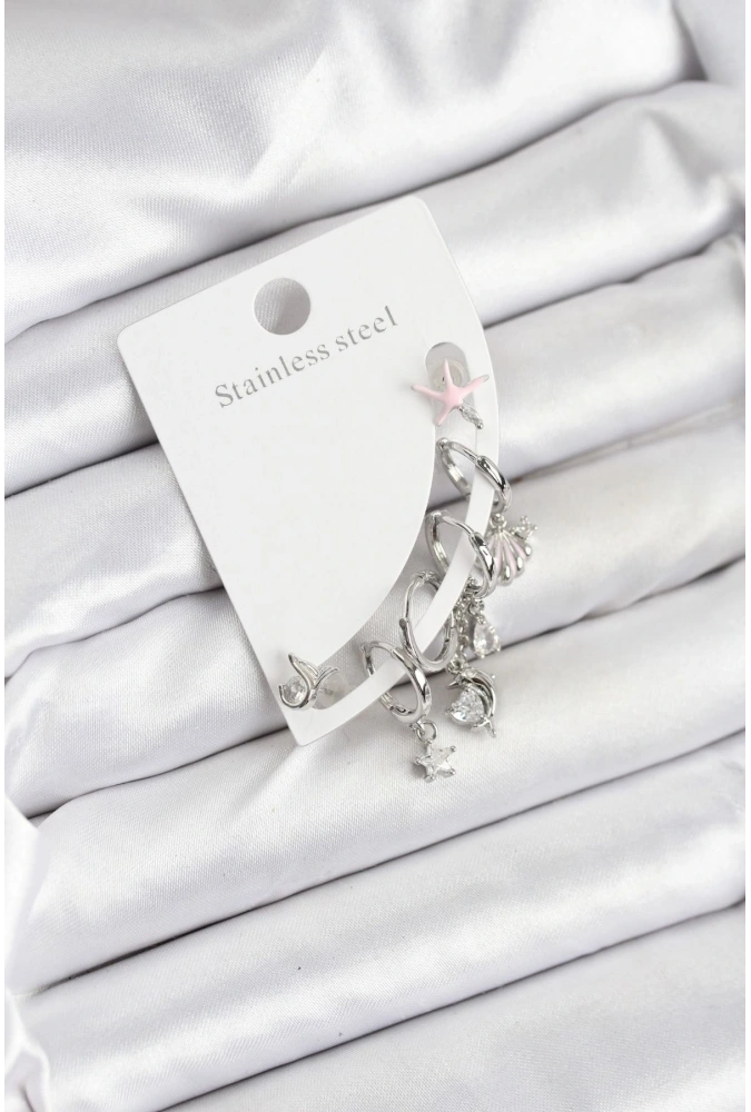 Shoecide Pirinç Gümüş Renk Set Küpe