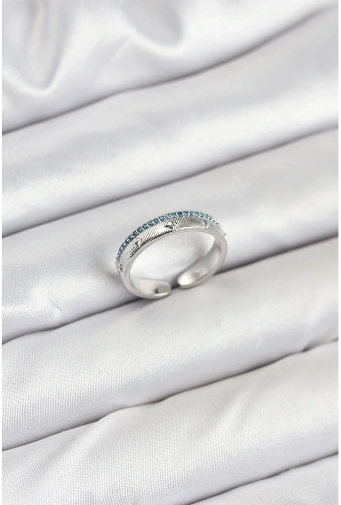 Shoecide Pirinç Gümüş Renk Sıralı Zirkon Taşlı Kutup Yıldızı Model Kadın Yüzük