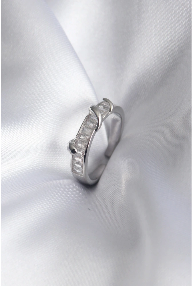 Shoecide Pirinç Gümüş Renk Su Yolu Zirkon Taşlı Kadın Yüzük