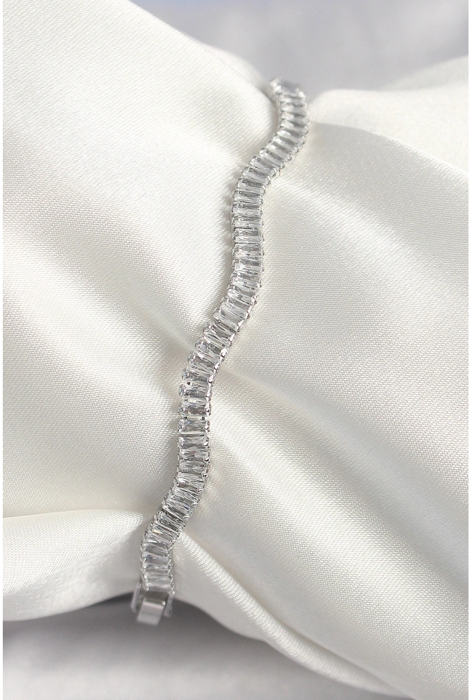 Shoecide Pirinç Gümüş Renk Su Yolu Zirkon Taşlı Model Kadın Bileklik