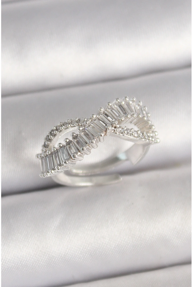 Shoecide Pirinç Gümüş Renk Su Yolu Zirkon Taşlı Sonsuzluk Model Ayarlanabilir Kadın Yüzük