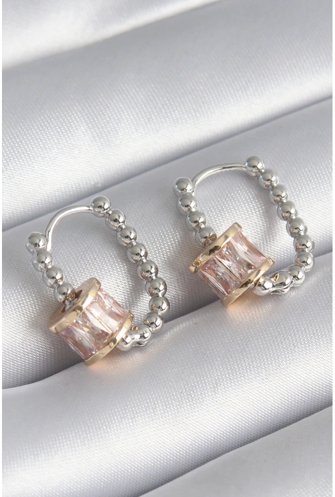 Shoecide Pirinç Gümüş Renk Top Model Gold Renk Zirkon Taşlı Kadın Küpe