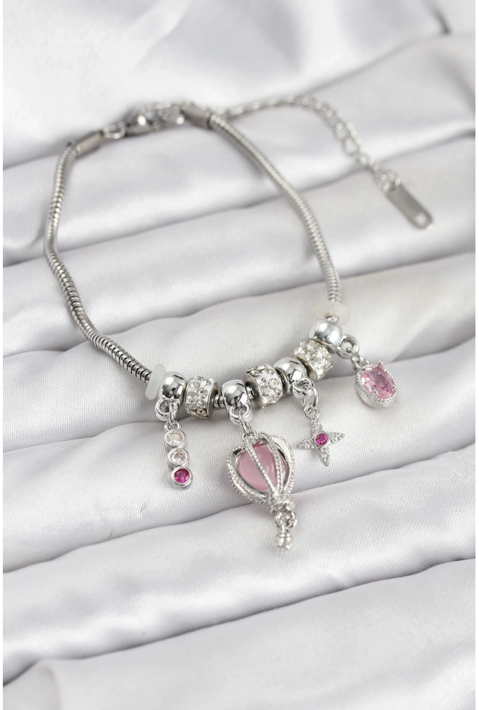 Shoecide Pirinç Gümüş Renk Uçan Balon Charmlı Kadın Bileklik