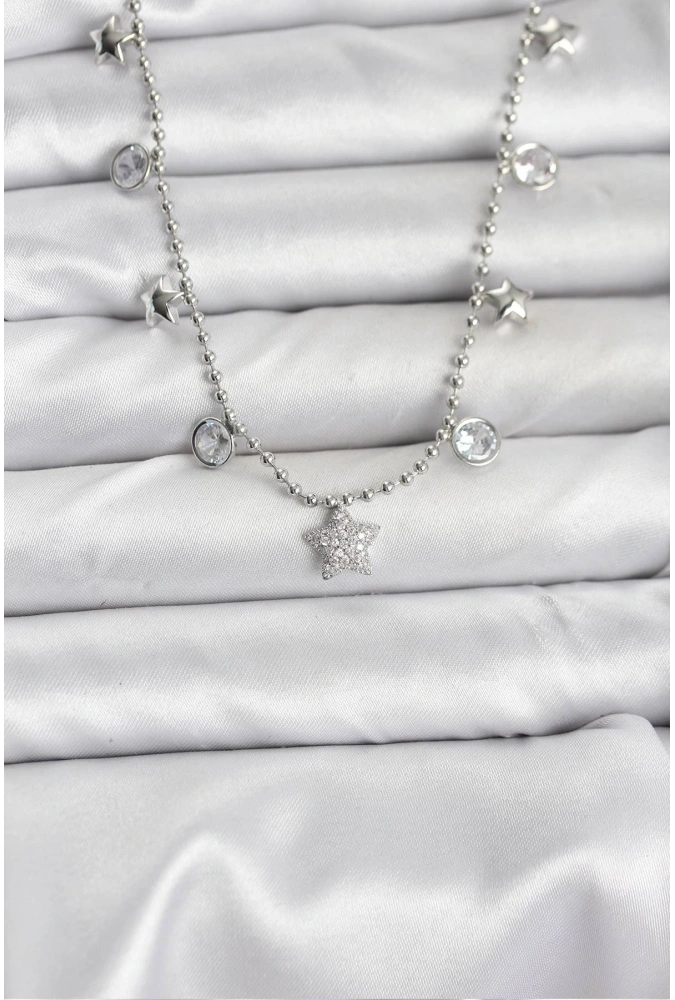 Shoecide Pirinç Gümüş Renk Yıldız Model Kadın Kolye