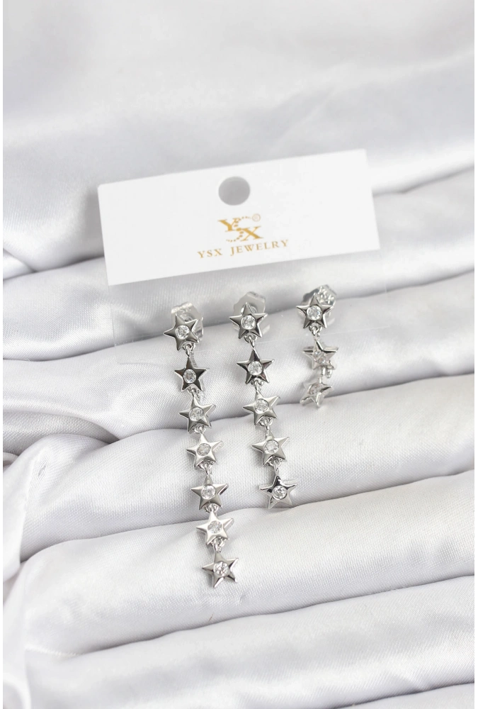 Shoecide Pirinç Gümüş Renk Yıldız Model Ysx Trio Küpe Seti