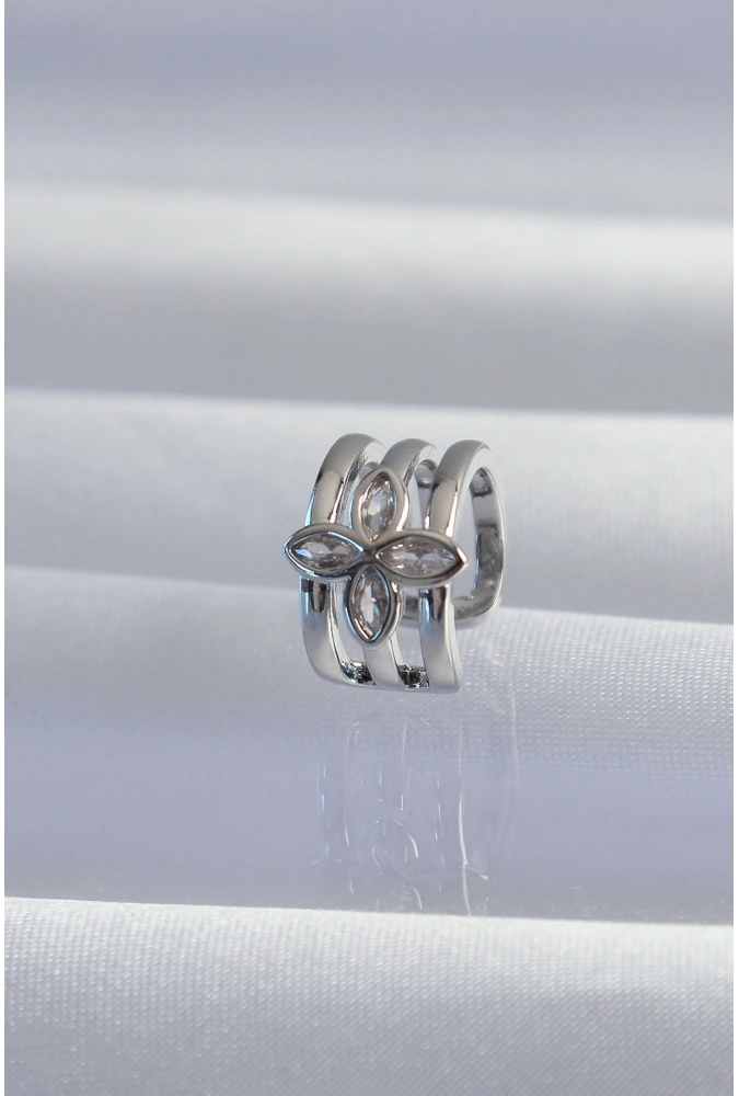 Shoecide Pirinç Gümüş Renk Yonca Earcuff Küpe