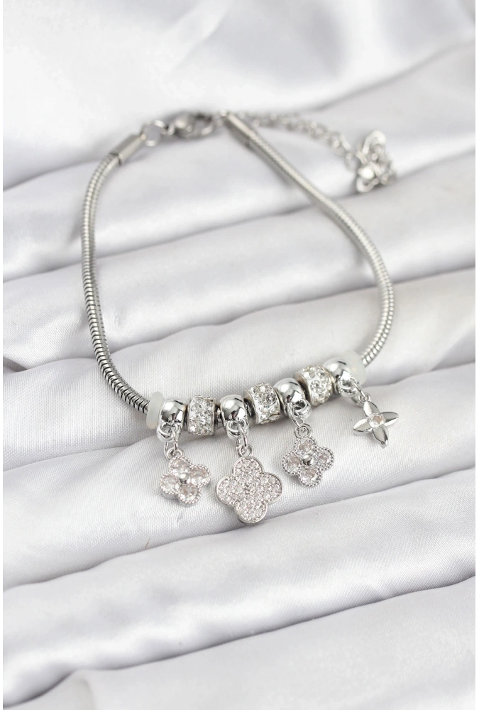 Shoecide Pirinç Gümüş Renk Yonca Model Kadın Bileklik