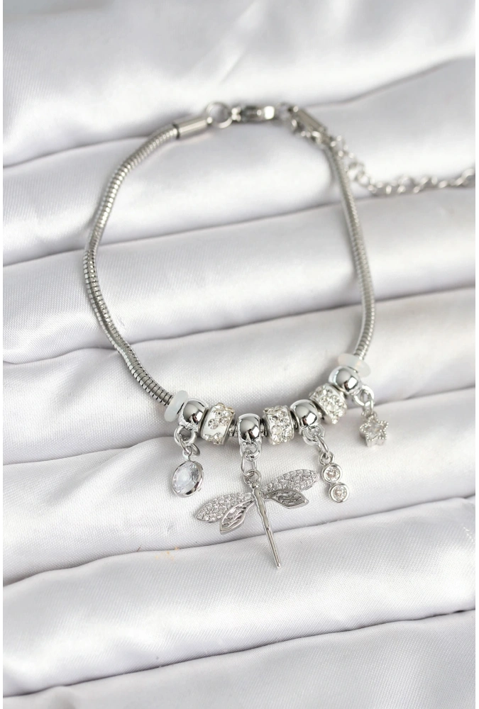 Shoecide Pirinç Gümüş Renk Yusufçuk Charmlı Kadın Bileklik