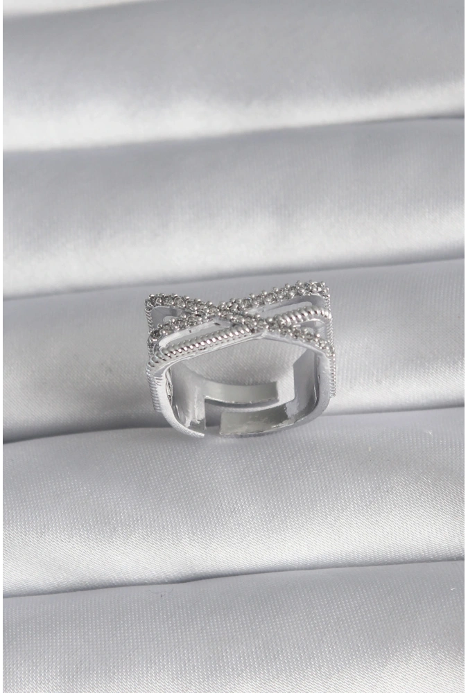 Shoecide Pirinç Gümüş Renk Zirkon Taş Detay Kadın Yüzük