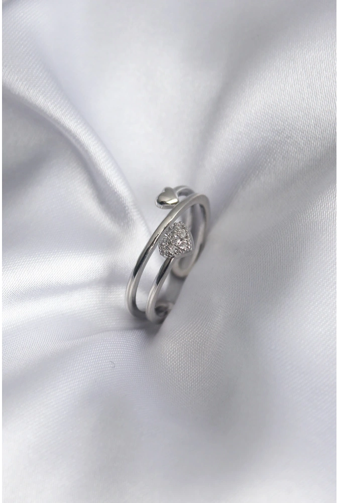 Shoecide Pirinç Gümüş Renk Zirkon Taş Detay Kalp Model Kadın Yüzük