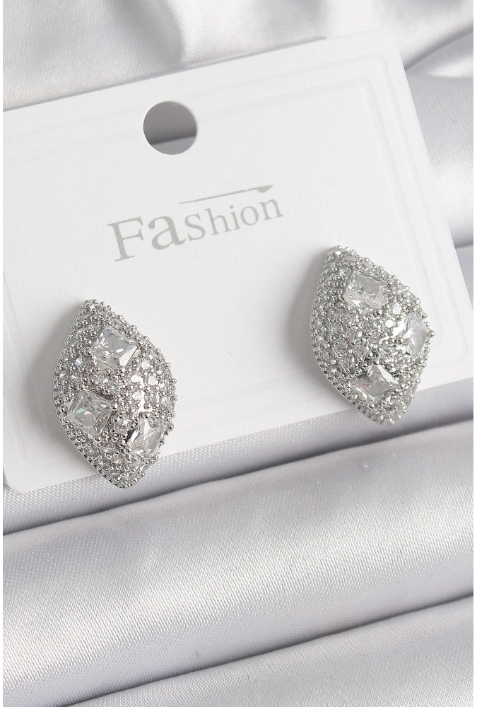 Shoecide Pirinç Gümüş Renk Zirkon Taş İşlemeli Damla Model Kadın Küpe