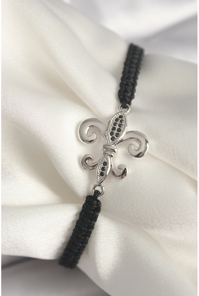 Shoecide Pirinç Gümüş Renk Zirkon Taş İşlemeli Zambak Model Asansörlü Makrome Model Kadın Bileklik