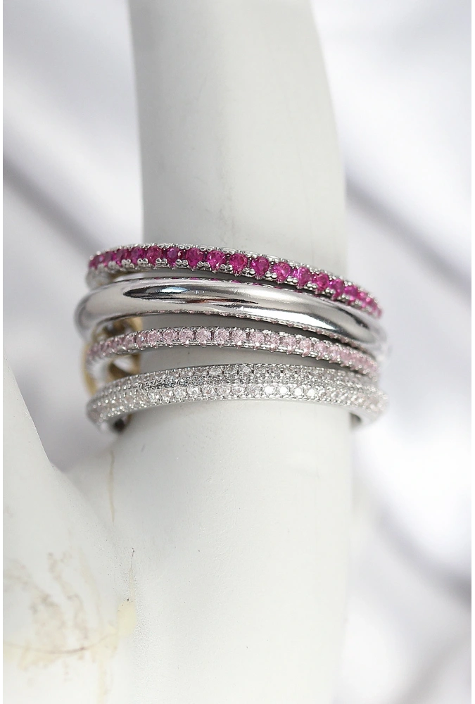 Shoecide Pirinç Gümüş Renk Zirkon Taşlı 4lü Kadın Yüzük