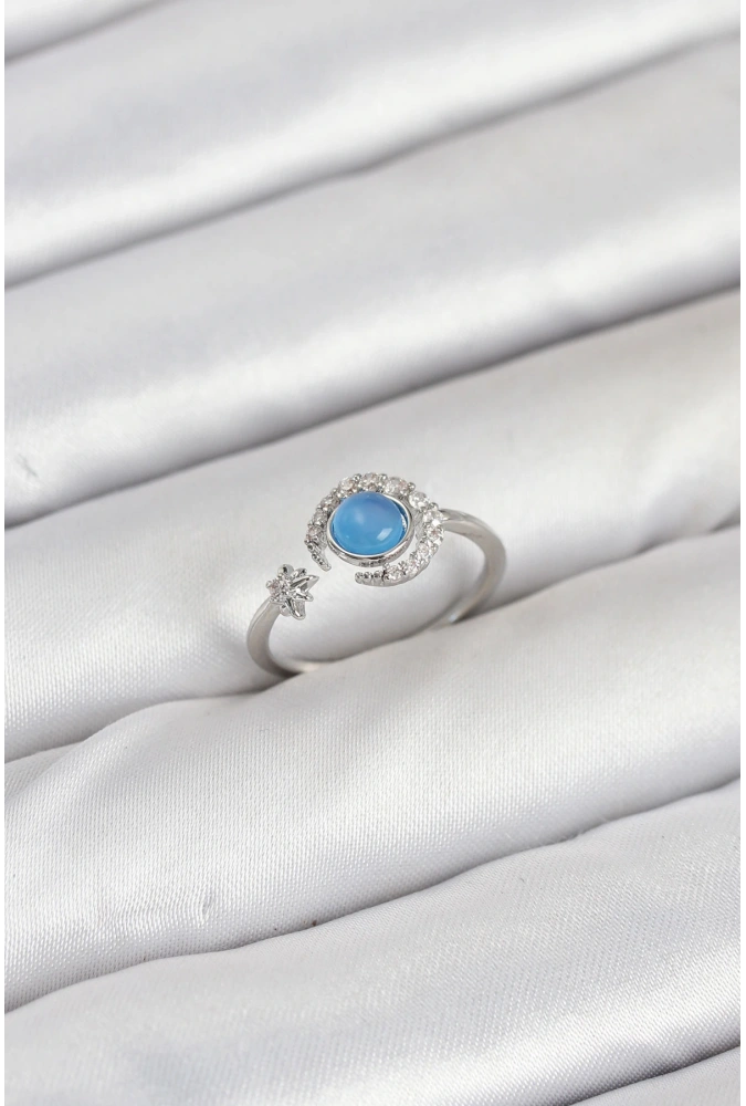 Shoecide Pirinç Gümüş Renk Zirkon Taşlı Ay Yıldız Kadın Yüzük