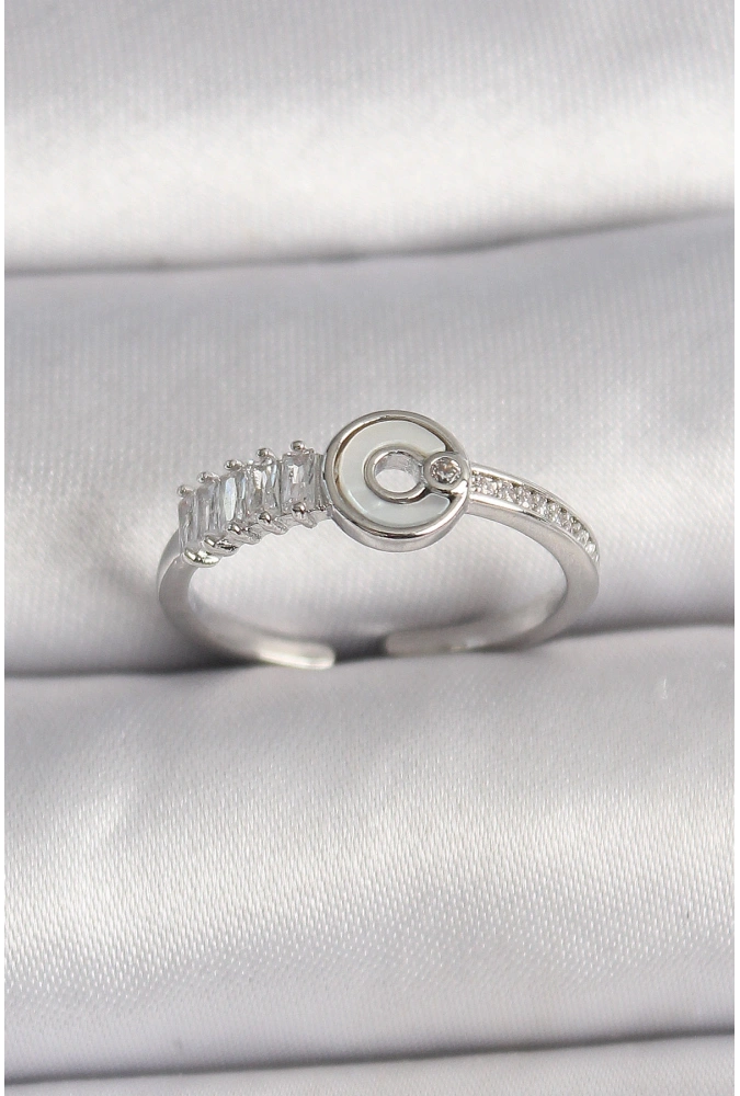 Shoecide Pirinç Gümüş Renk Zirkon Taşlı Ayarlanabilir Kadın Yüzük