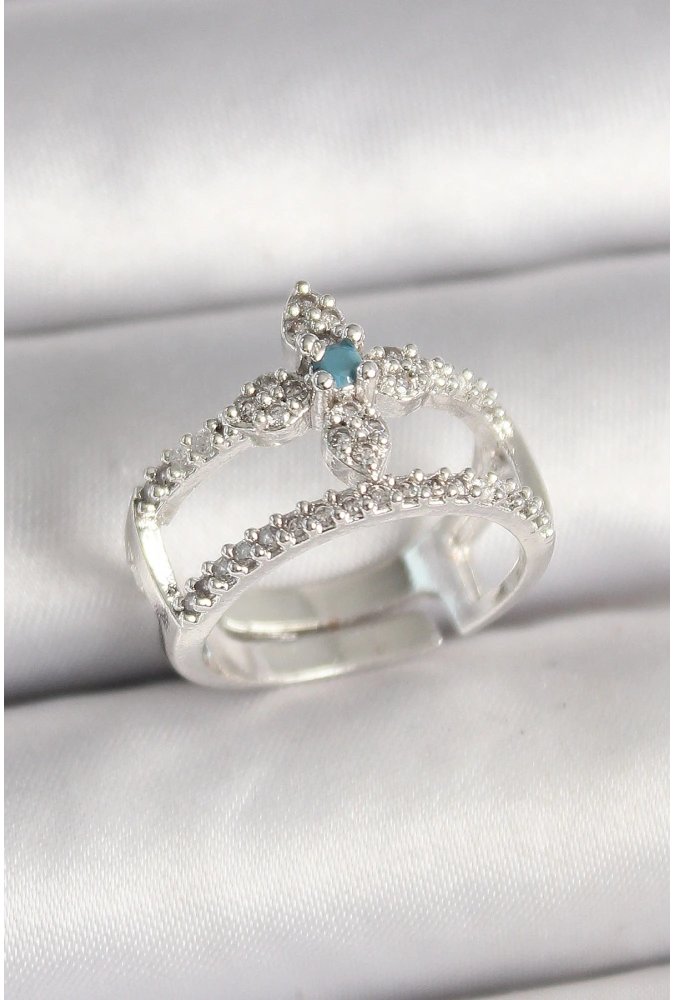 Shoecide Pirinç Gümüş Renk Zirkon Taşlı Ayarlanabilir Model Kadın Yüzük