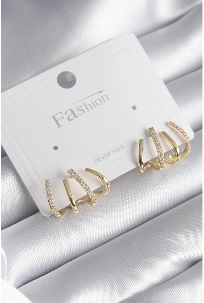 Shoecide Pirinç Gümüş Renk Zirkon Taşlı Çatal Model Kadın Küpe