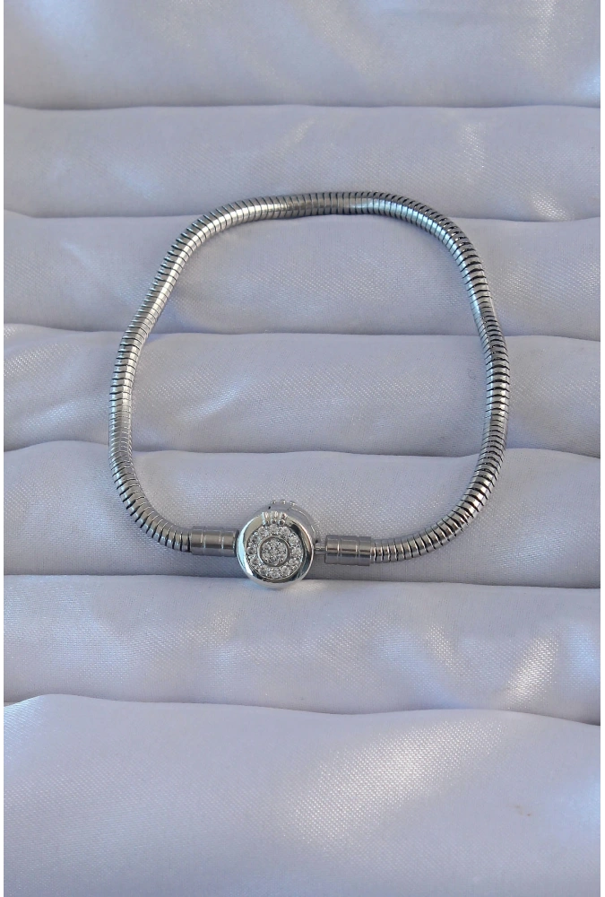 Shoecide Pirinç Gümüş Renk Zirkon Taşlı Charm Bileklik